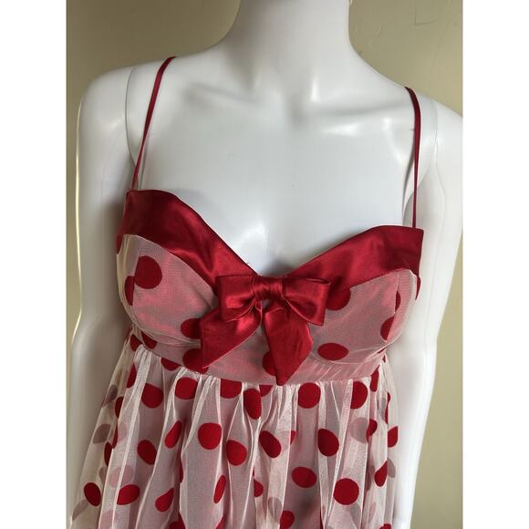 Betsey Johnson Polka Dot Mesh Babydoll Dress Womens 10 Red Pink Valentine - Picture 4 of 16